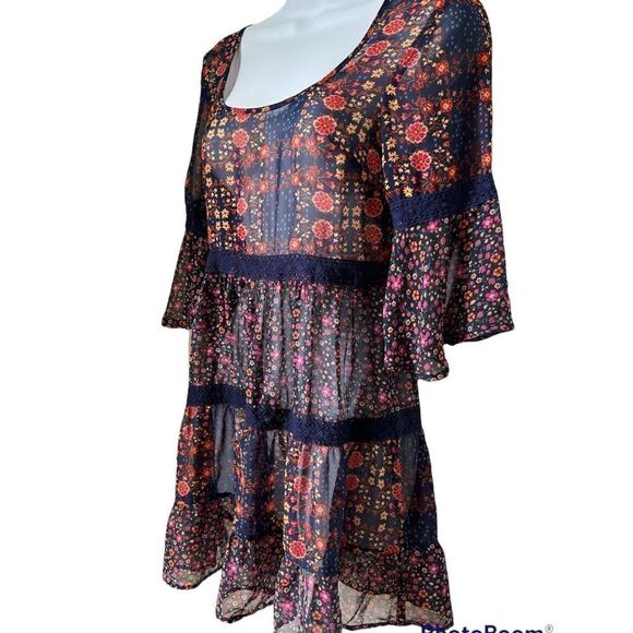 Band of Gypsies Bohemian Tiered Floral long Blouse XS - Picture 1 of 6